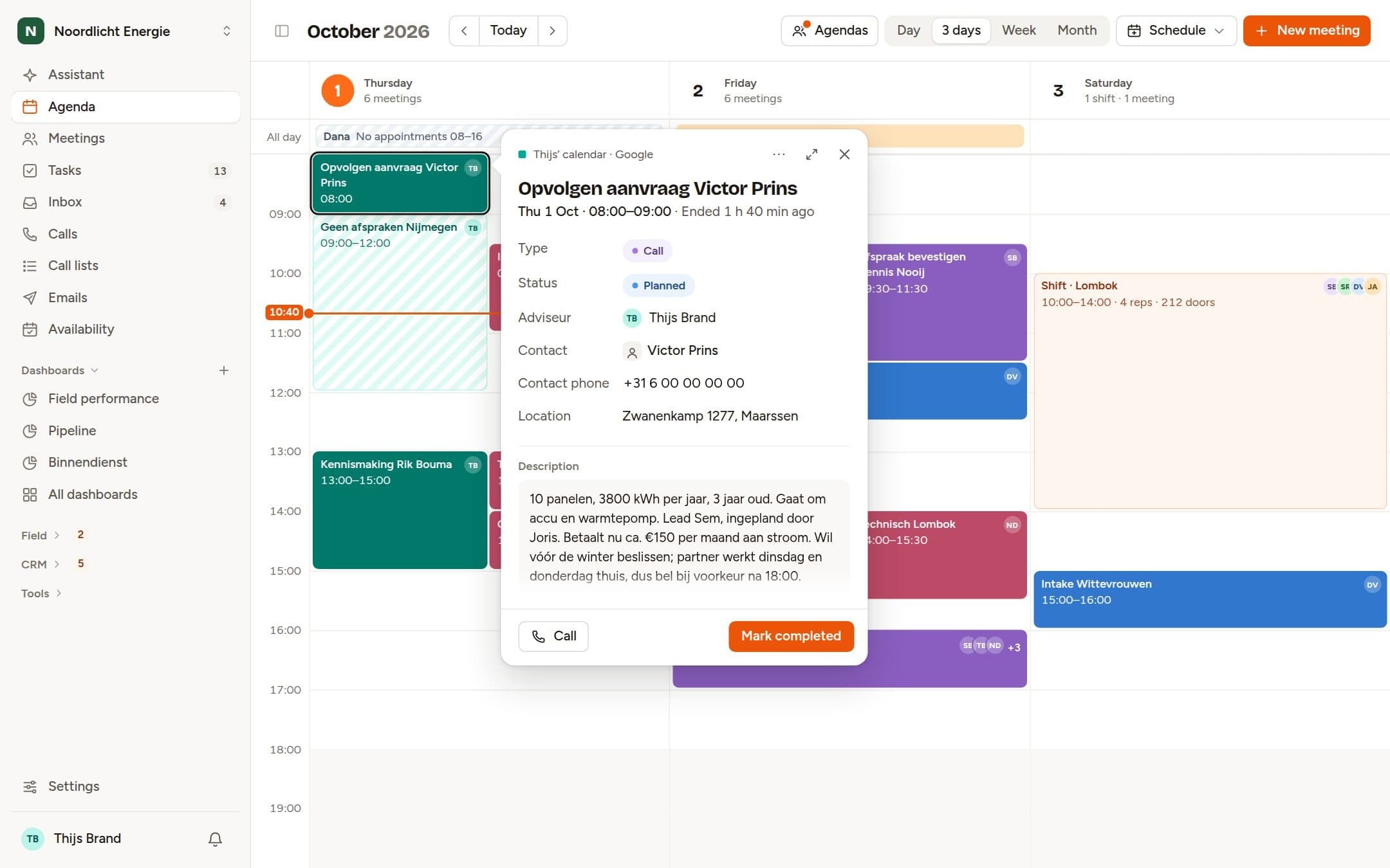 The team’s calendar in Sealbuddy